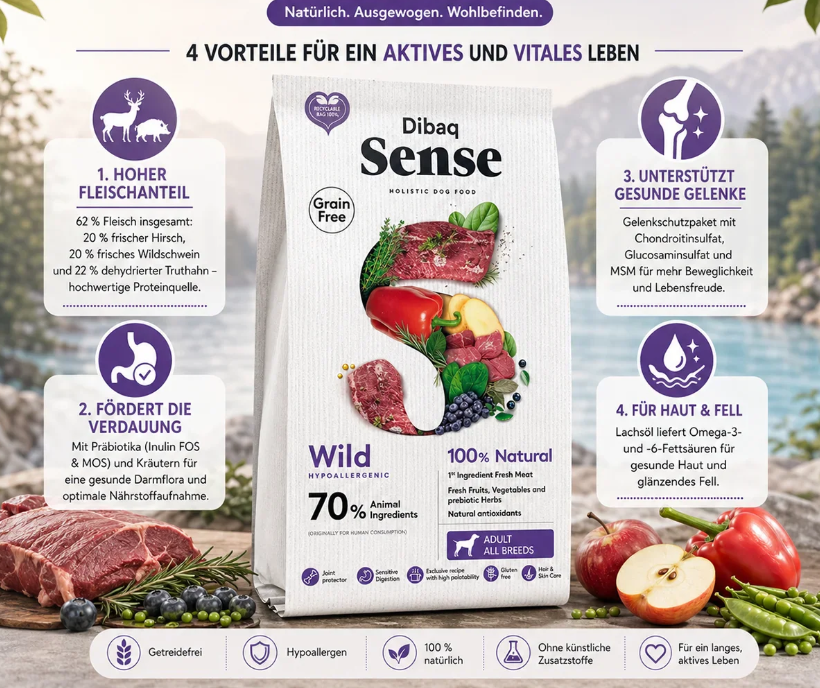 "Dibaq Sense" Getreidefreies Hundefutter "Wild"