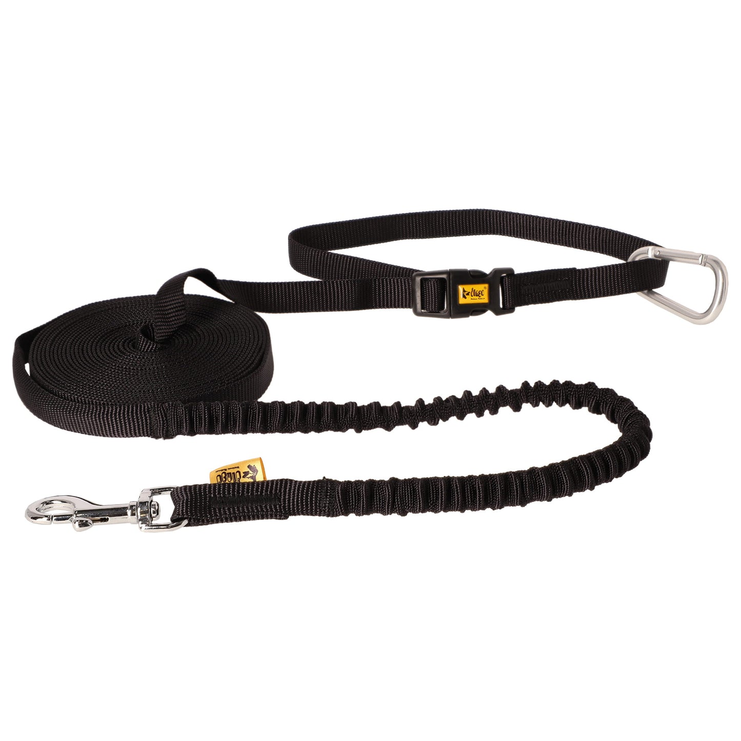 Belt with shock absorber, 1.6 x 600 cm, black.